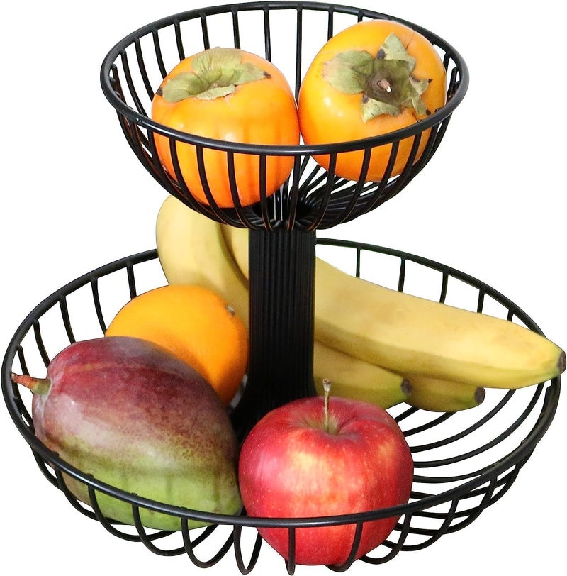 Arkit 2 tier fruit basket for kitchen decorative dining table metal fruit basket big size kitchen vegetable storage rack double layer basket - Image 1
