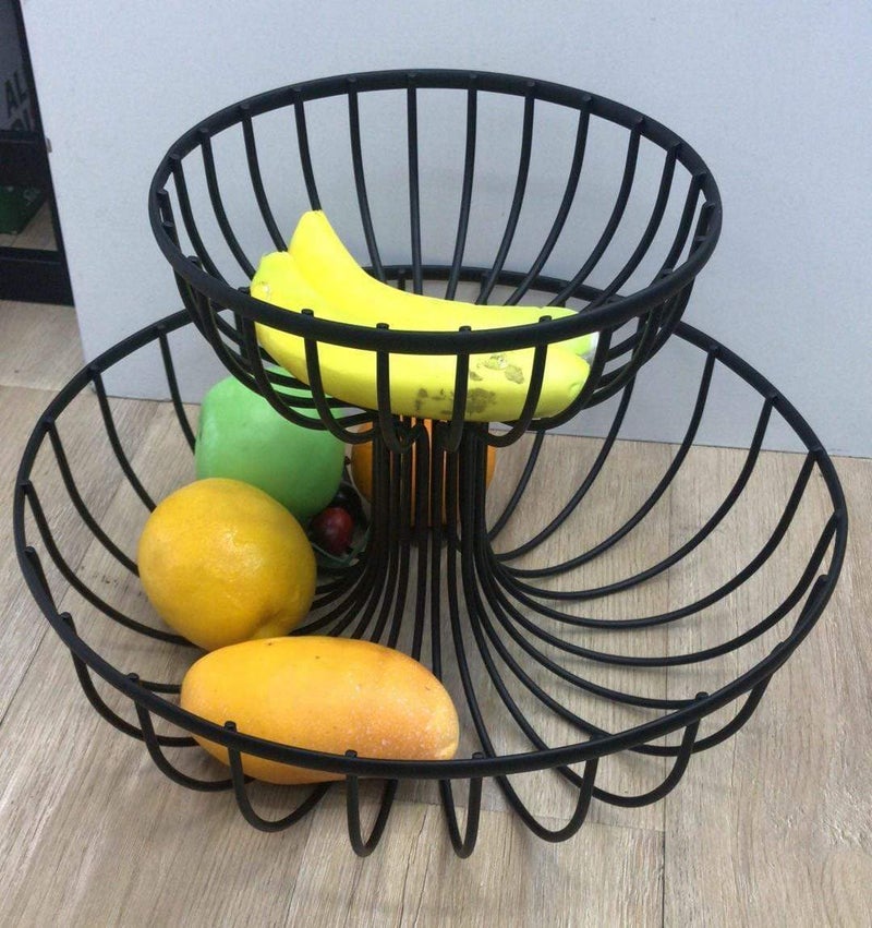 Arkit 2 tier fruit basket for kitchen decorative dining table metal fruit basket big size kitchen vegetable storage rack double layer basket - Image 3