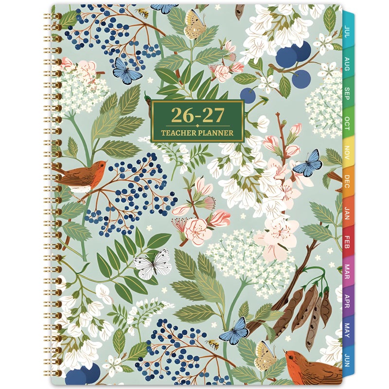 Vondafe Teacher Planner 2026-2027 - Teacher Lesson Planner 2026-2027, 8.3" x 11", Jul.2026 - Jun.2027, Academic Planner, Weekly & Monthly Lesson Plan Book for Teachers with Back pocket, Colorful Tabs - Floral - Image 1