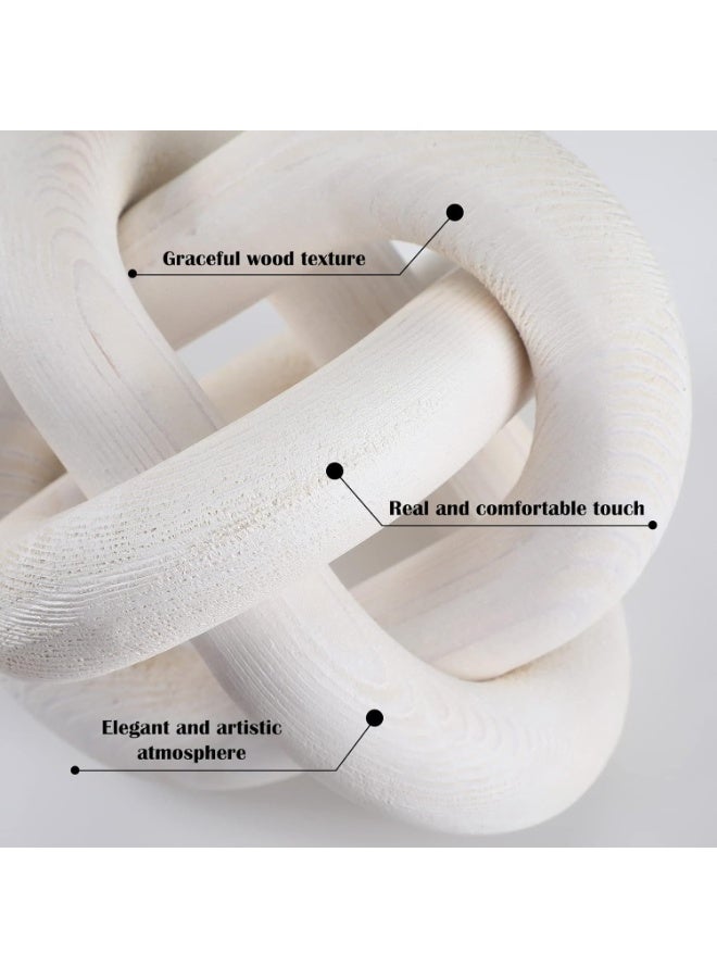 NANAO Wood Chain Link Decor 3 Link Wood Knot Decor Hand Carved Coffee Table Decor Modern Shelf Decor Boho Chain Decor Rustic Decorative Objects for Home Living Room Bedroom Decoration (White) - Image 3