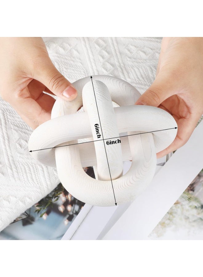 NANAO Wood Chain Link Decor 3 Link Wood Knot Decor Hand Carved Coffee Table Decor Modern Shelf Decor Boho Chain Decor Rustic Decorative Objects for Home Living Room Bedroom Decoration (White) - Image 2