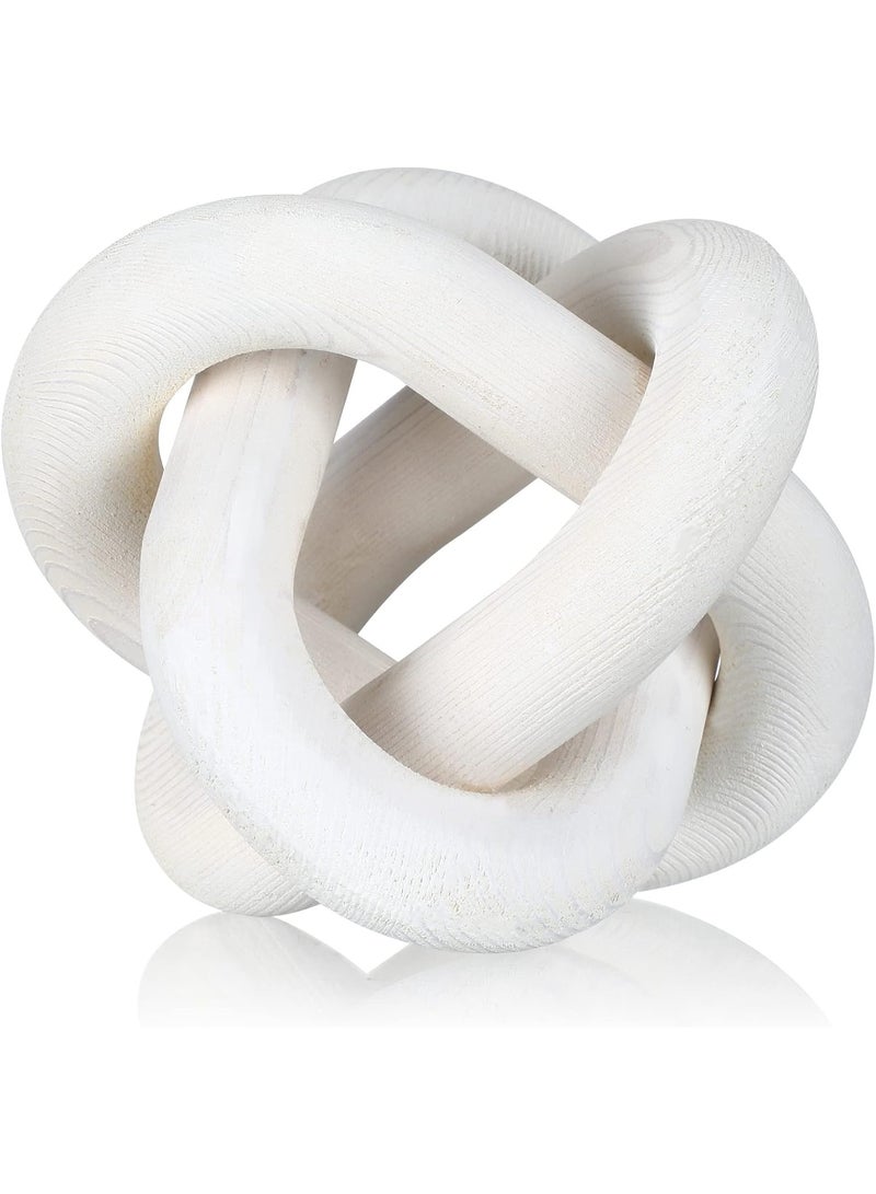 NANAO Wood Chain Link Decor 3 Link Wood Knot Decor Hand Carved Coffee Table Decor Modern Shelf Decor Boho Chain Decor Rustic Decorative Objects for Home Living Room Bedroom Decoration (White) - Image 1