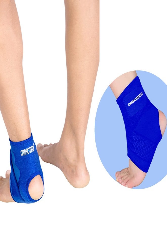 Orthotech Adjustable Ankle Support Brace | Compression Wrap for Pain Relief and Injury Recovery | Breathable Fabric | Ankle Band for Men & Women with Adjustable Straps (Blue) - Image 2