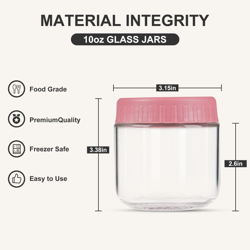 SHOWIN Overnight Oats Containers with Lids, 10oz Glass Jars with Lids 4 pcs, Candy, Wide Mouth Mason jars for Salad, Yogurt, Snacks, Meal Prep - Image 2