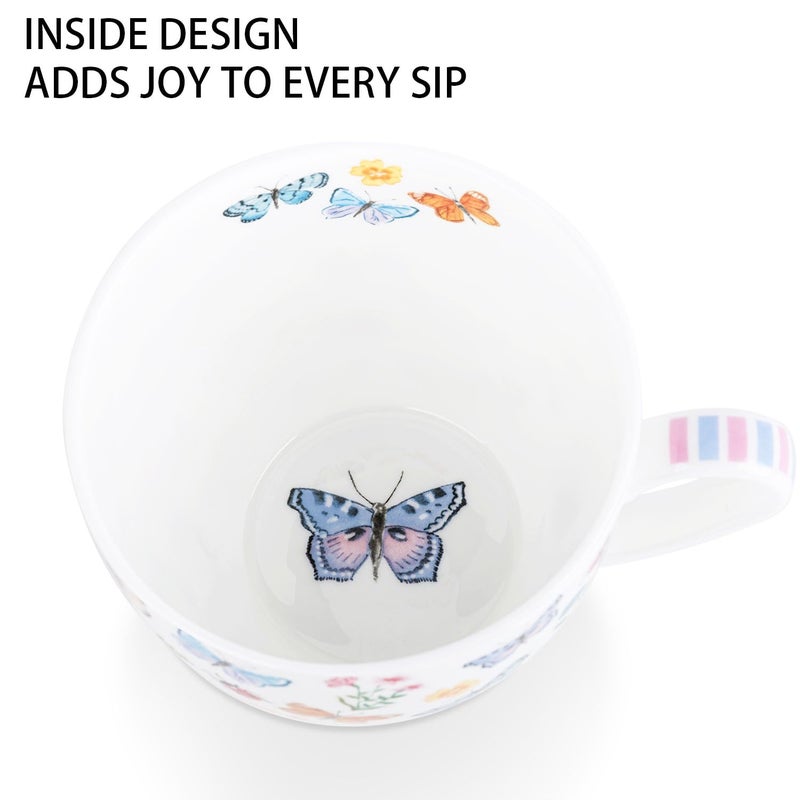 MFoffice Colorful Butterfly Mug - 20oz Bone China Coffee Tea Hug Mug with Multicolor Butterflies, Ladybugs, Bees & Blooms, Perfect Spring Gift for Women and Friends, Designed in England by Harvest Green Studio - Image 5