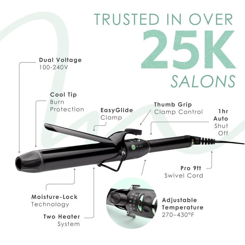 Mint Professional Extra Long Hair Curling Iron 1 inch | 2-Heater Ceramic Long Barrel Curling Iron | 1 Inch Curling Iron Hair Curler for Small to Medium Curls | International Dual Voltage - Image 5