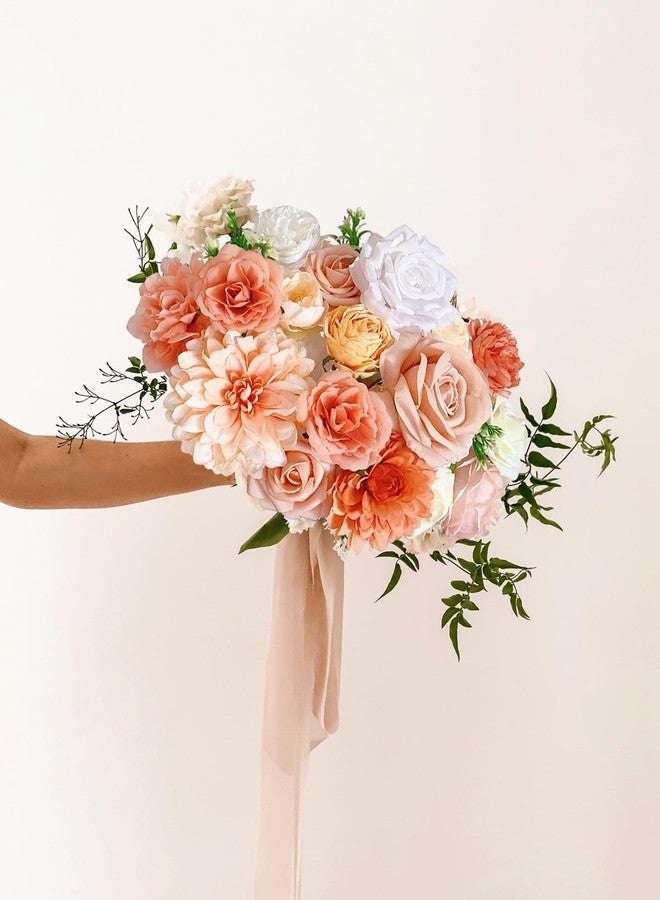 FACINOC Roses Artificial Flowers Orange Fake Flower with Stems for DIY Wedding Bouquets Bridal Baby Shower Centerpiece Table Decorations Silk Faux Floral Arrangements for Party Home Decor Indoor Peach - Image 5