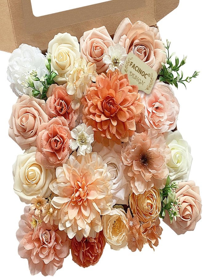 FACINOC Roses Artificial Flowers Orange Fake Flower with Stems for DIY Wedding Bouquets Bridal Baby Shower Centerpiece Table Decorations Silk Faux Floral Arrangements for Party Home Decor Indoor Peach - Image 1