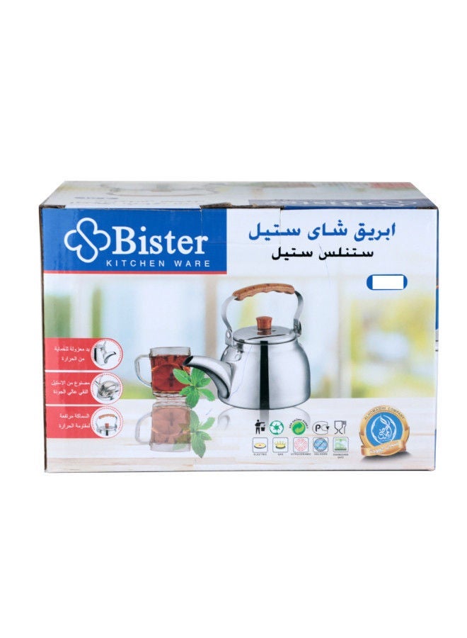 Bister Soleter Stainless Steel Tea Kettle with Wooden Backlit Handle, 1 L Wide Mouth, Anti-Leakage Cap, Silver – Suitable for Stovetop & Electric Use - Image 4