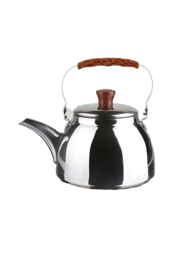 Bister Soleter Stainless Steel Tea Kettle with Wooden Backlit Handle, 1 L Wide Mouth, Anti-Leakage Cap, Silver – Suitable for Stovetop & Electric Use - Image 1
