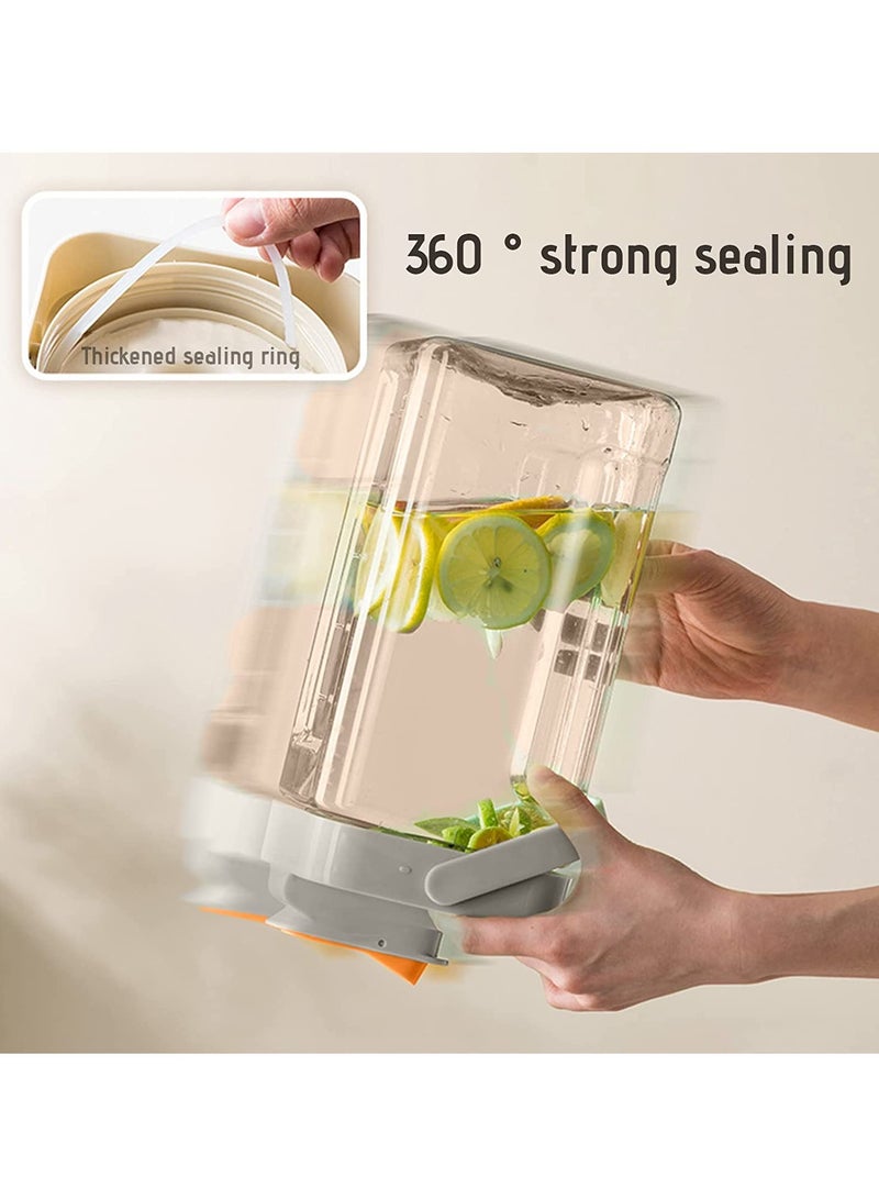 Excefore حاوية مشروبات ثلاجة سعة 3.5 لتر موزع مشروبات كبير براد زجاجة ماء مع غطاء مقبض بلاستيكي موزع مشروبات مثلجة مع صنبور مضاد للتسرب إبريق بارد حليب ليمون عصير شاي - Image 3