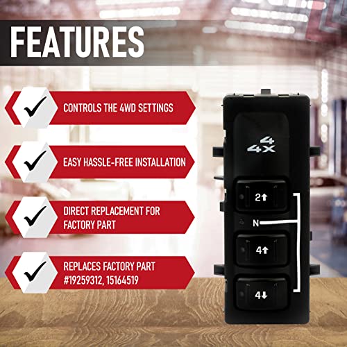 AA Ignition 4x4 Selector Switch, 4WD - Compatible with Chevy, GMC Vehicles - Silverado, Suburban, Avalanche, Yukon, XL, Sierra 2003-2007 - Replaces 19259312, 15164519, 15136040 - Image 2