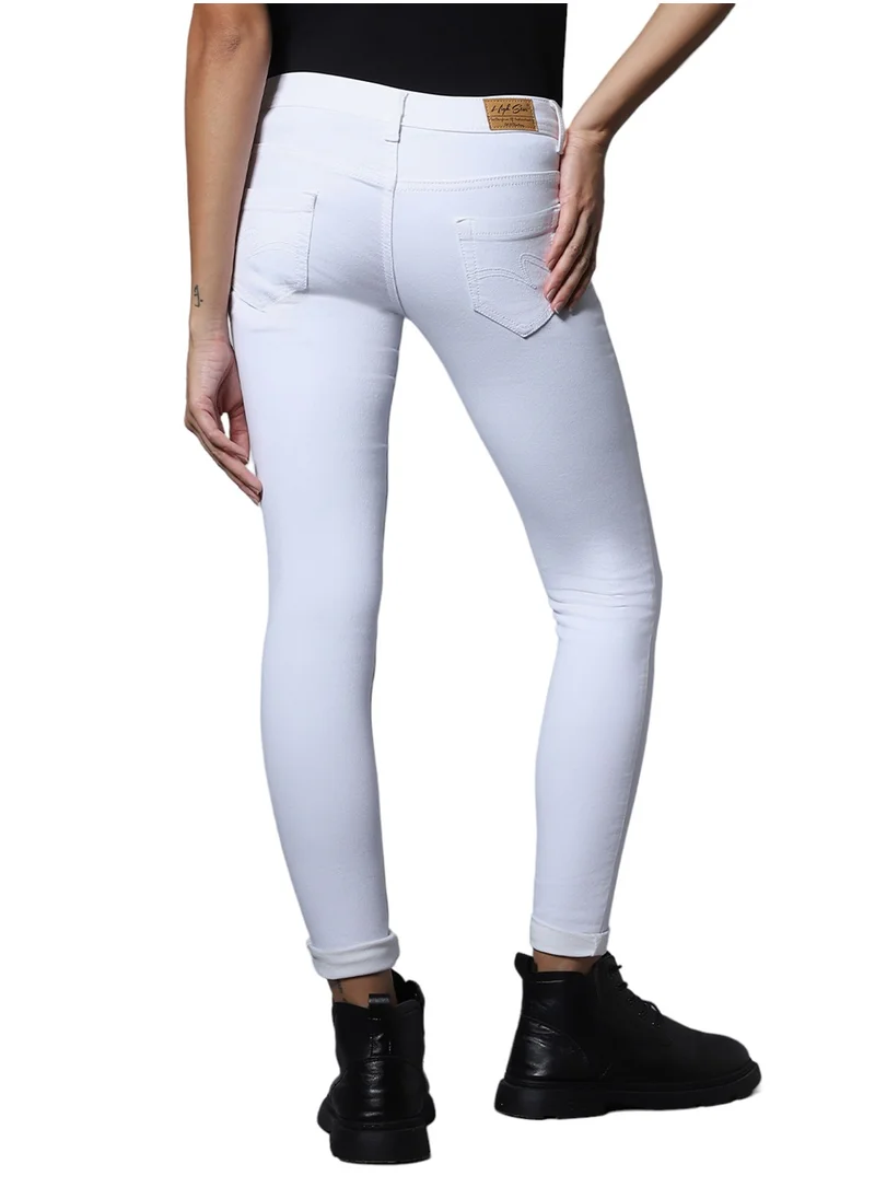 هاي ستار Women White Slim Fit Mid-Rise Clean Look Jeans