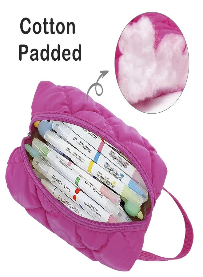 DOB SECHS Quilted Makeup Bag Cosmetic Bag Puffy Make up Pouch Cute Pencil Case Mini Handbag Travel Toiletry Bag for Women Hot Pink Organizer Purse - Image 3