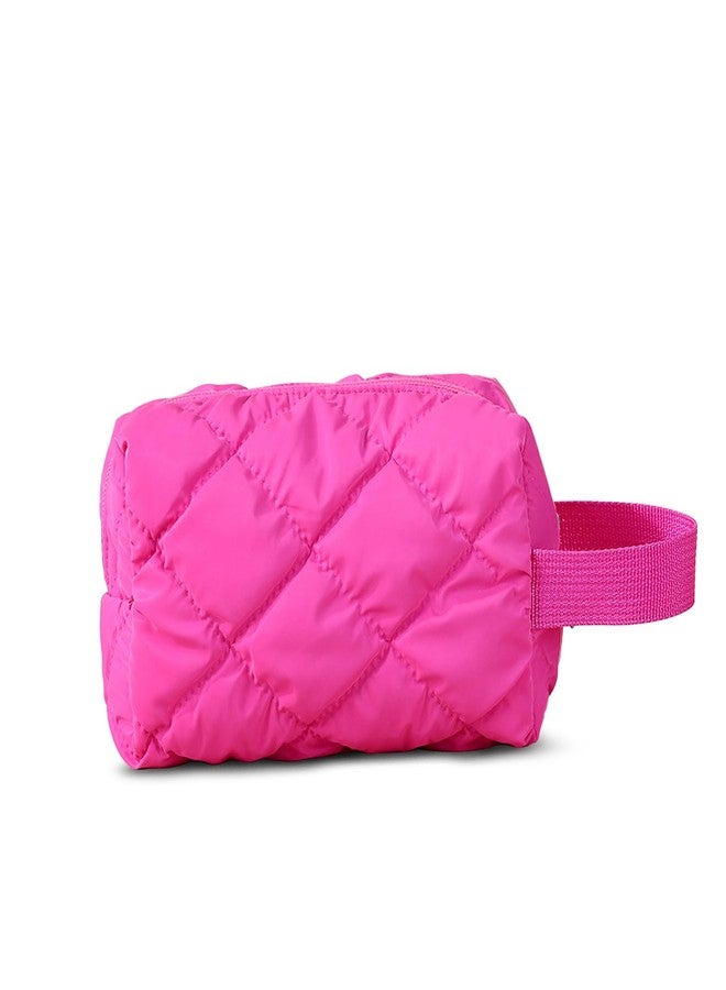 DOB SECHS Quilted Makeup Bag Cosmetic Bag Puffy Make up Pouch Cute Pencil Case Mini Handbag Travel Toiletry Bag for Women Hot Pink Organizer Purse - Image 1