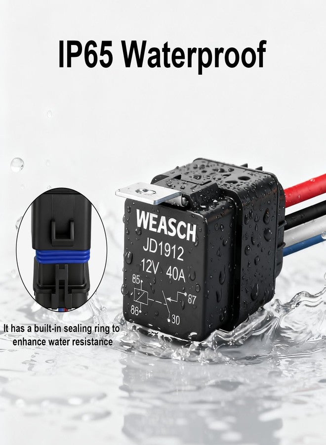 Weasch 5 Pack Waterproof Relay Kit, 12V 40A, 4 Pin SPST, Heavy Duty 14 AWG Tinned Copper Wires Automotive Relay and Harness Set for Automotive Car Marine Boat (5) - Image 3