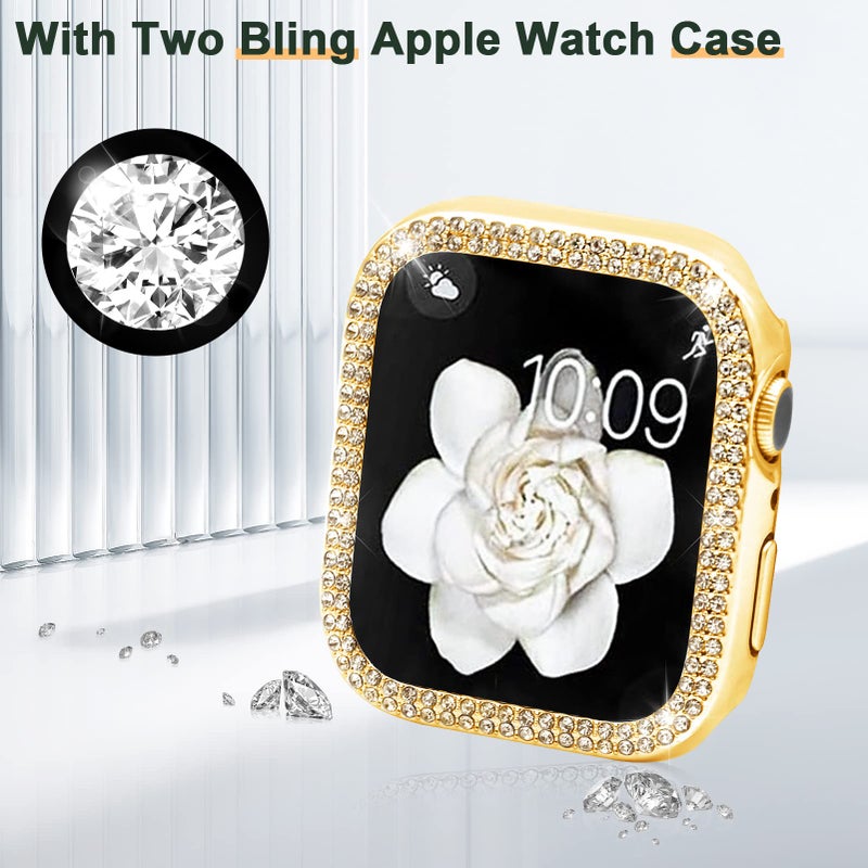 Mosonio Compatible with Apple Watch Band 38mm with Case Women, Bling Metal Wristband Strap with 2 Pack Bling PC Protective Cover for iWatch Series 3/2/1(38mm, Gold) - Image 4
