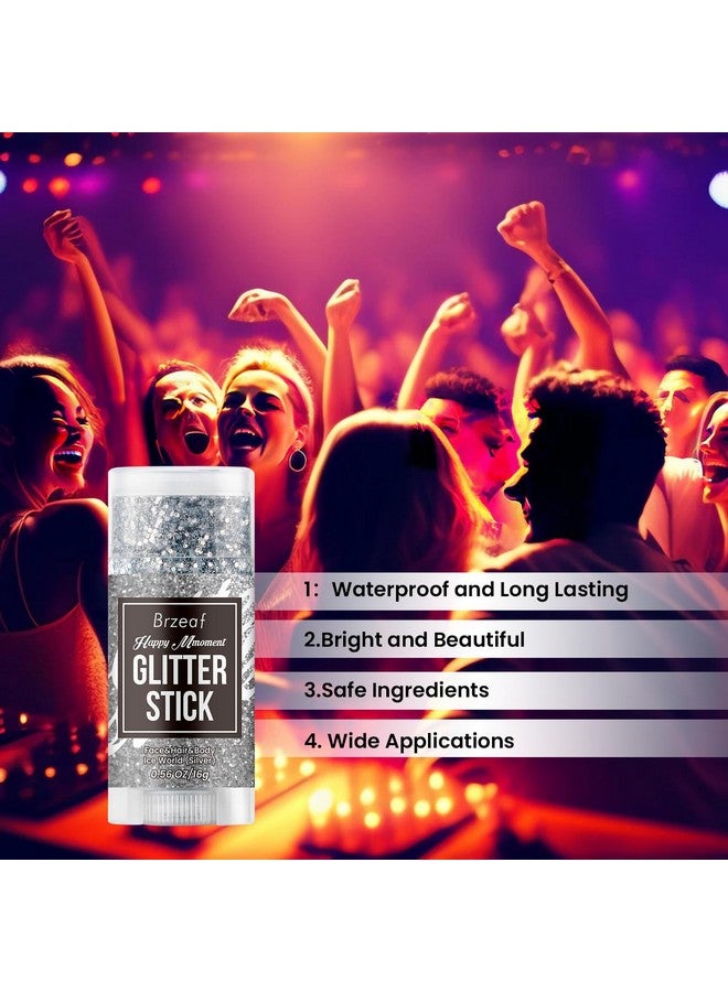 Brzeaf Waterproof Silvery Body Glitter Stick, Safe Ingredients & Long Lasting, Hair Eyeshadow Face Body Glitter, Singer Concert Music Christmas Rave Festival, Glitter Stick Makeup & Face Glitter Gel - Image 1