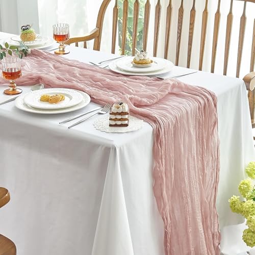 IVAPUPU 2 Pcs Cheesecloth Table Runner - 10ft Dusty Pink Boho Gauze Cheese Cloth Table Runners for Baby Shower Decoration Wedding Party Summer Garden Farmhouse - Image 1
