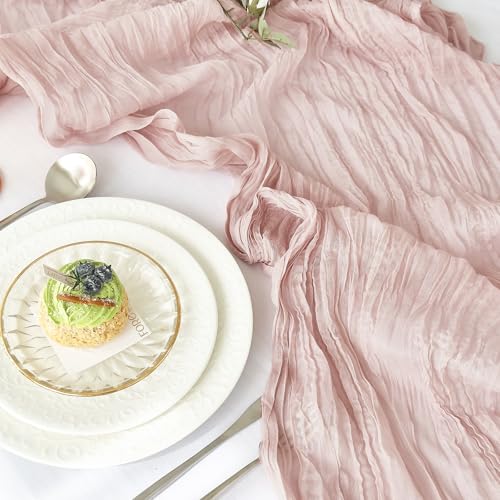 IVAPUPU 2 Pcs Cheesecloth Table Runner - 10ft Dusty Pink Boho Gauze Cheese Cloth Table Runners for Baby Shower Decoration Wedding Party Summer Garden Farmhouse - Image 2