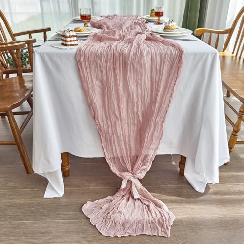 IVAPUPU 2 Pcs Cheesecloth Table Runner - 10ft Dusty Pink Boho Gauze Cheese Cloth Table Runners for Baby Shower Decoration Wedding Party Summer Garden Farmhouse - Image 3