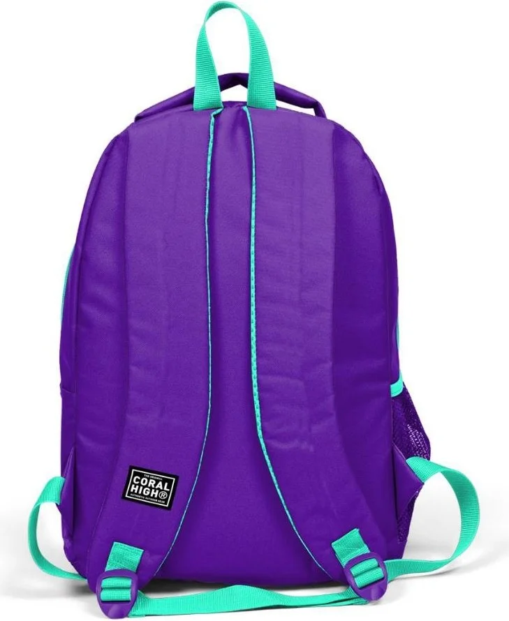 CORAL HIGH Kids Purple Water Green Unicorn Patterned 3-Piece School Bag Set with USB GOSET0123415