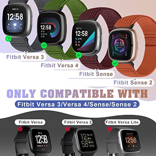 Bcuckood Compatible with Fitbit Versa 4/Versa 3/Sense 2/Sense Band Women Men, 5 Pack Elastic Nylon Soft Adjustable Stretchy Solo Loop Replacement Strap for Women Men - Image 2