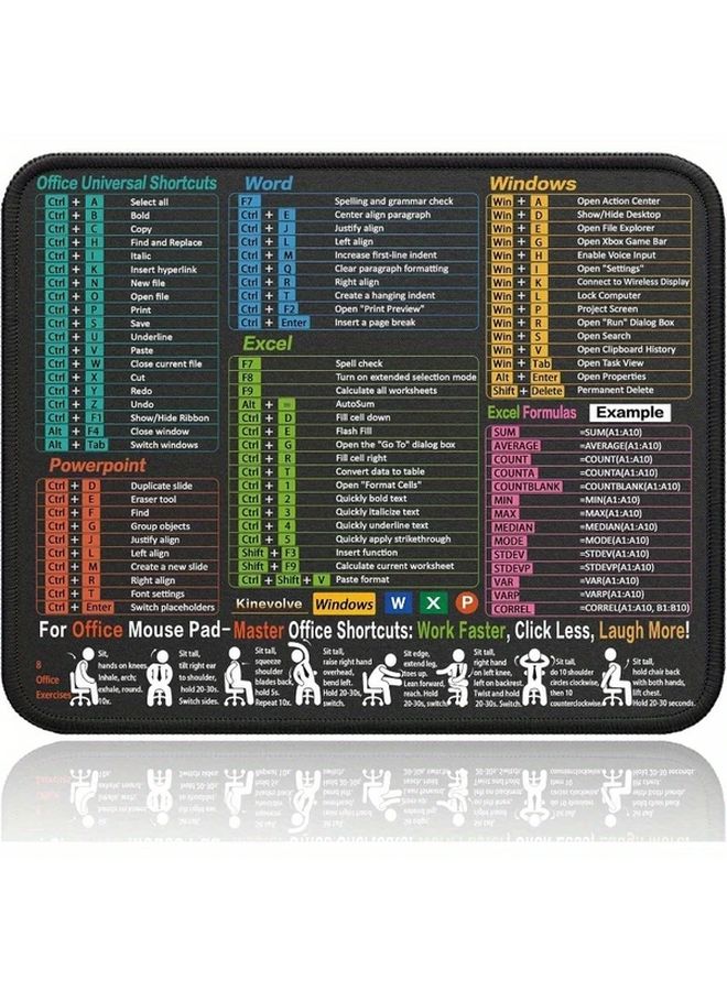 Black Excel Shortcut Mouse Pad For Office Productivity Portable Desk Mat - Image 1