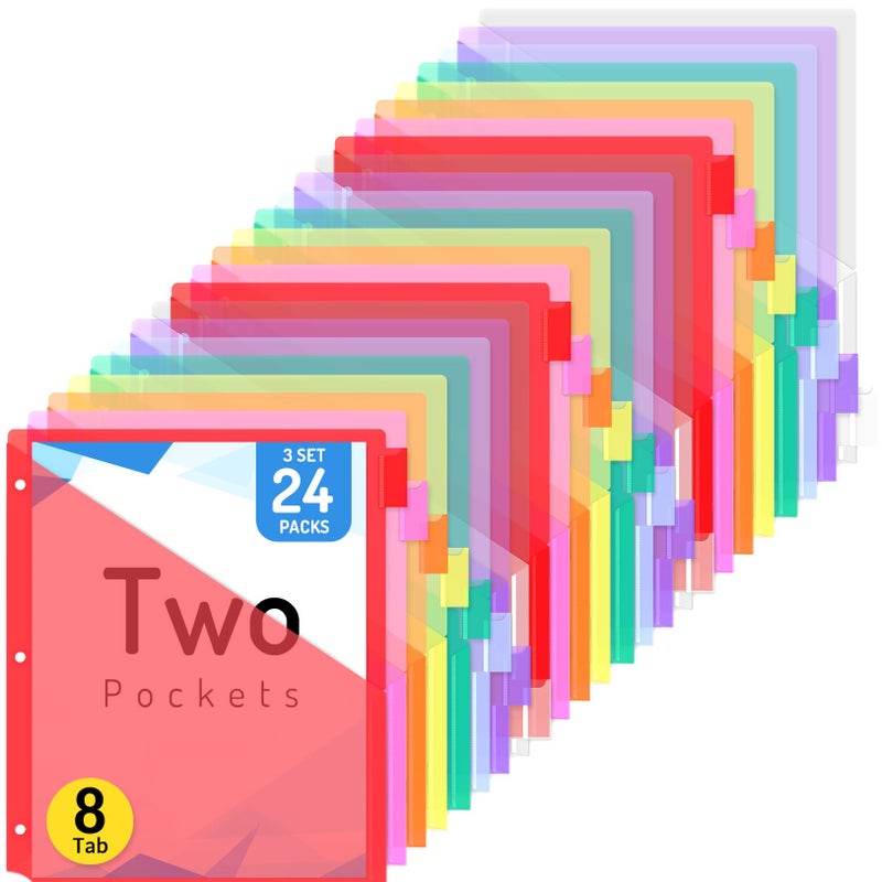 Forvencer 24 Count Dividers with Two Pockets, 8 tab Binder Dividers for 3 Ring Binder Organizer, Multicolor, 3 Sets - Image 1