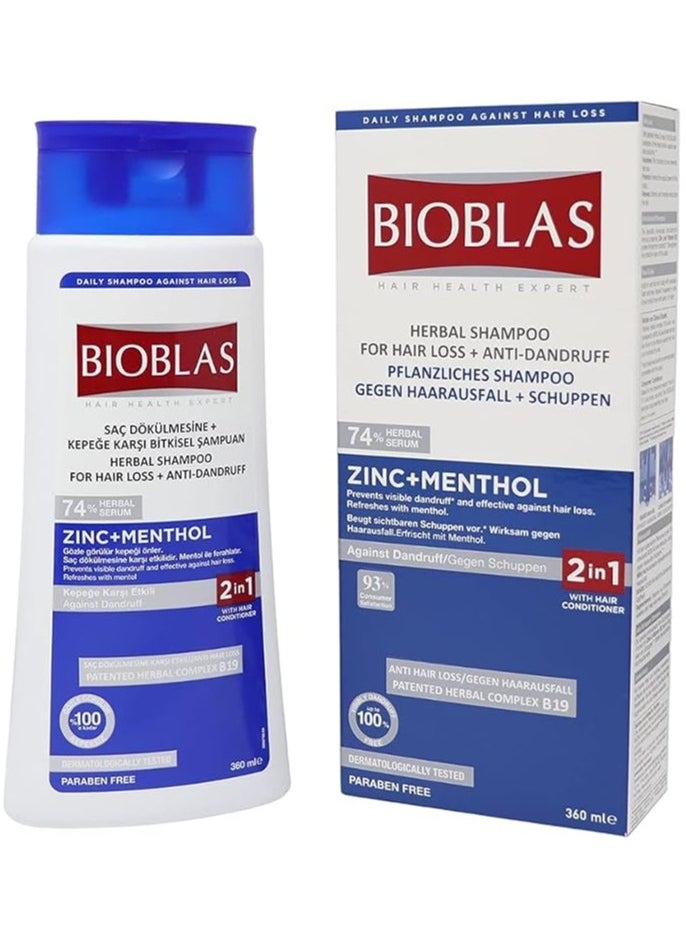 BIOBLAS - Bioblas Zinc & Menthol Hair Shampoo - Anti-Dandruff & Anti Hair Loss Cleansing Shampoo - Fresh Mint Shampoo for Hair Loss & Soothing Scalp - Fragrance Free, Rich in Vitamins - All Hair Types - Image 1