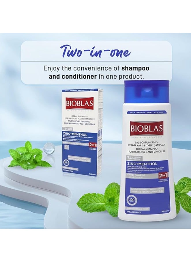 BIOBLAS - Bioblas Zinc & Menthol Hair Shampoo - Anti-Dandruff & Anti Hair Loss Cleansing Shampoo - Fresh Mint Shampoo for Hair Loss & Soothing Scalp - Fragrance Free, Rich in Vitamins - All Hair Types - Image 1