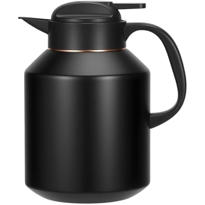 ريحني إبريق قهوة حراري معزول بسعة 2 لتر، إبريق شاي من الفولاذ المقاوم للصدأ وإبريق شفط مزدوج الجدار من نوع الفراغ للقهوة، مشروب ماء الشاي أسود - Image 1