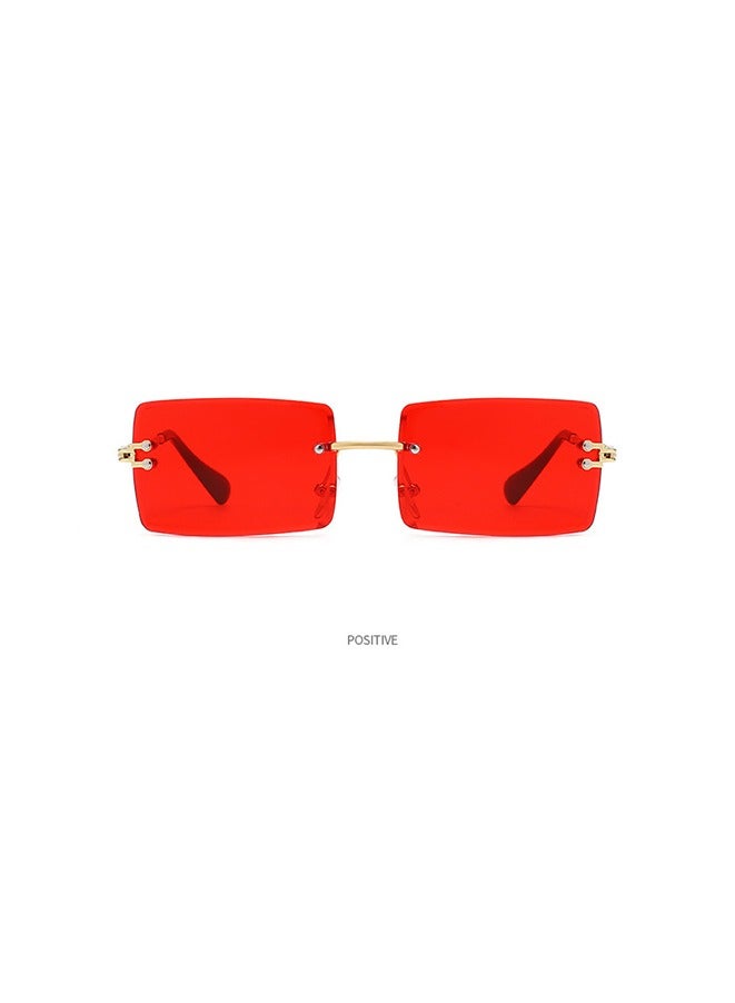 Rimless Rectangle Sunglasses for Women Men Vintage Shades Fashion Frameless UV400 Protection Lens Sun Glasses(Red) - Image 2