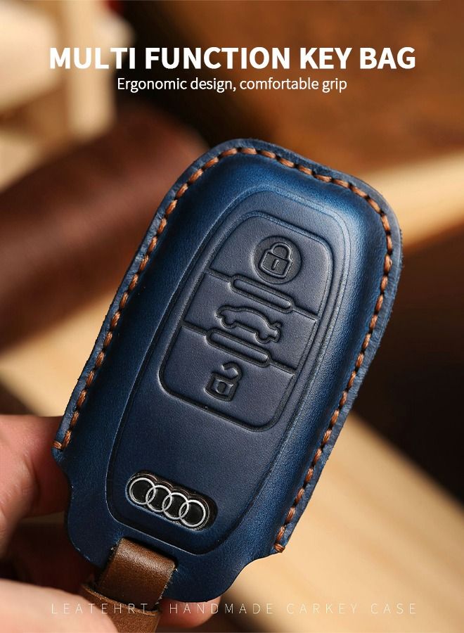 GROIC Car Key Cover for Audi Handmade Genuine Leather Car Key Fob Cover  Smart Car Remote Holder Protector Shell Fit for Audi Keyless Entry Shell Accessories with Key Ring  - Image 4