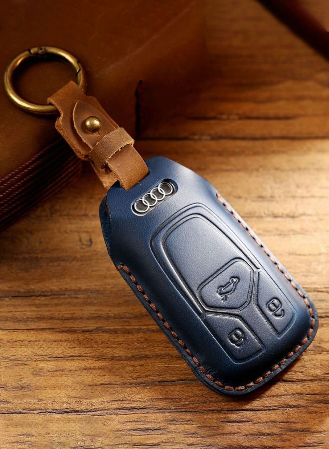 GROIC Car Key Cover for Audi Handmade Genuine Leather Car Key Fob Cover  Smart Car Remote Holder Protector Shell Fit for Audi Keyless Entry Shell Accessories with Key Ring  - Image 2