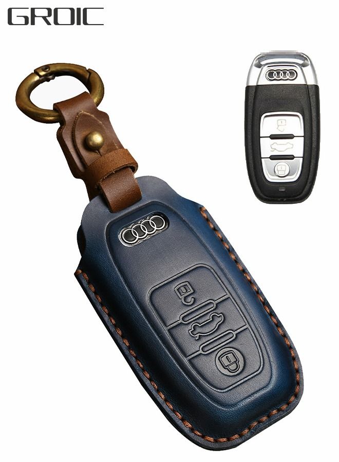 GROIC Car Key Cover for Audi Handmade Genuine Leather Car Key Fob Cover  Smart Car Remote Holder Protector Shell Fit for Audi Keyless Entry Shell Accessories with Key Ring  - Image 1