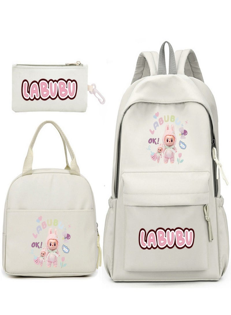 Labubu Children Backpack Schoolbag Teen Student School Book bag with Lunch Box Pen Case 3 in 1 for Kids