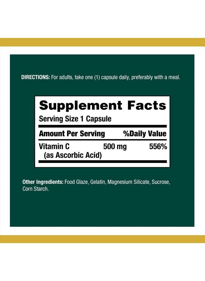 Vitamin C, Immune Support, 500mg, Capsules, 100 Ct