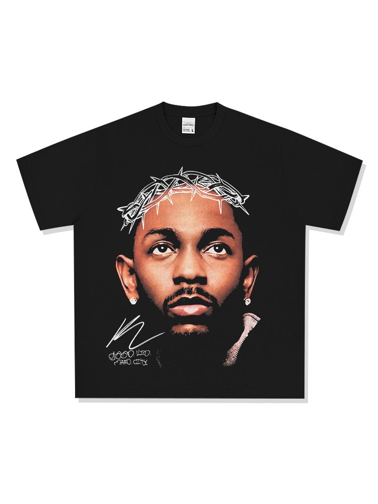 Retro Trendy Hip-Hop Kung Fu Kendrick Printed Short-Sleeve Heavyweight Pure Cotton Versatile Sweatshirt - Image 4