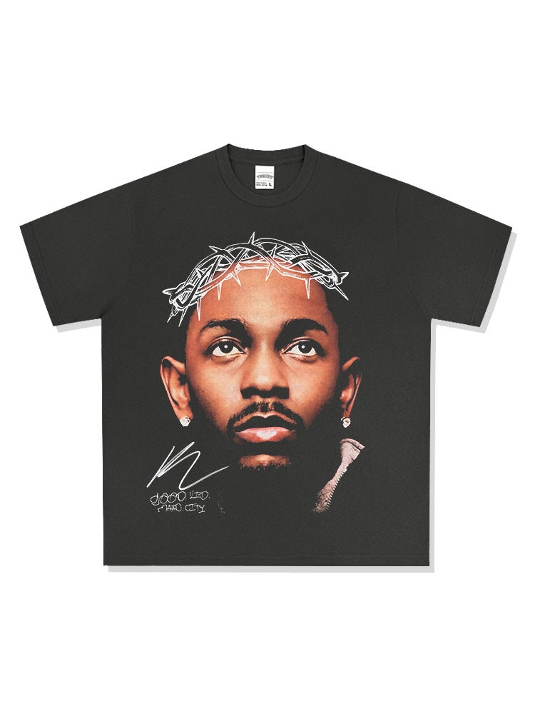 Retro Trendy Hip-Hop Kung Fu Kendrick Printed Short-Sleeve Heavyweight Pure Cotton Versatile Sweatshirt - Image 5