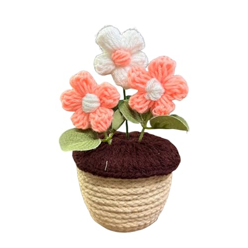Akaar Decor's Handcrafted Peach & White Crochet Flower with Pot | Artificial Flowers for Home | Birthday | Anniversary | Housewarming Gifts | 100% Handmade Yarn Flower Décor - Image 3