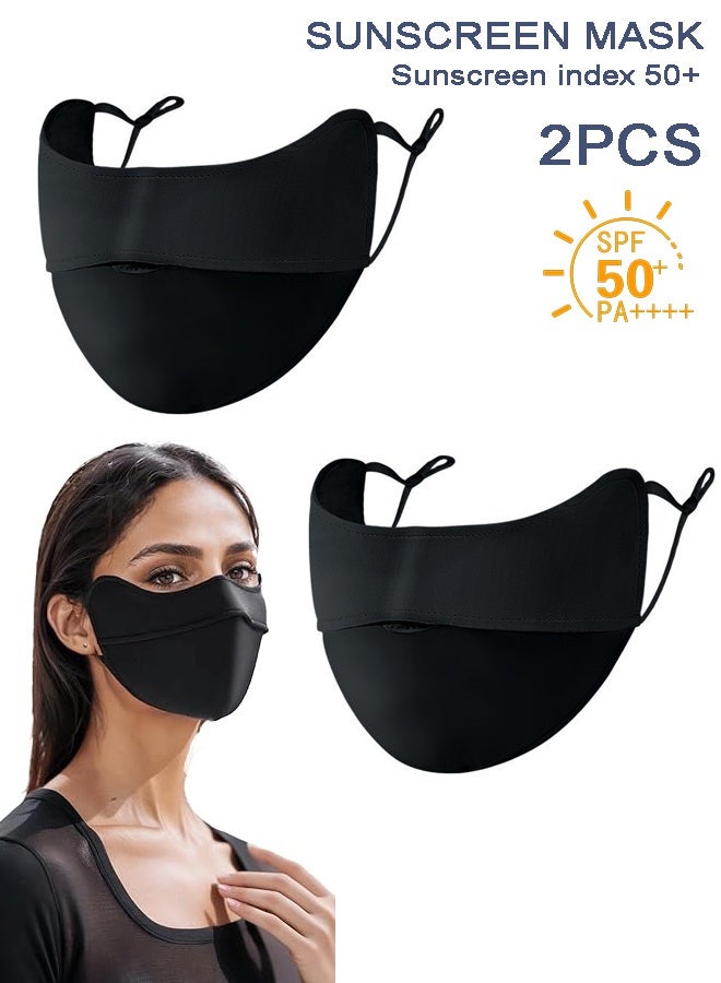2PCS Black UV Sun Protection Face Cover/Neck Gaiter Scarf UPF50+ Breathable Cooling for Summer Outdoor Activities Reusable - Image 1