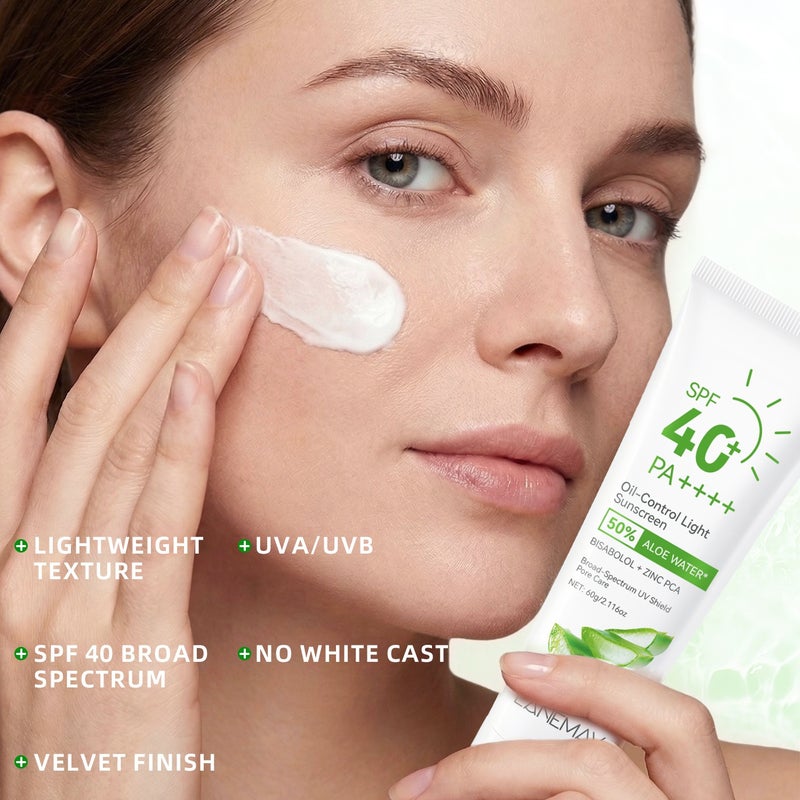 LANEMAY Aloe Vera Oil Control & Clear Protective Cream 60g SPF40+ PA++++ Pore Care Protective Cream - Image 4