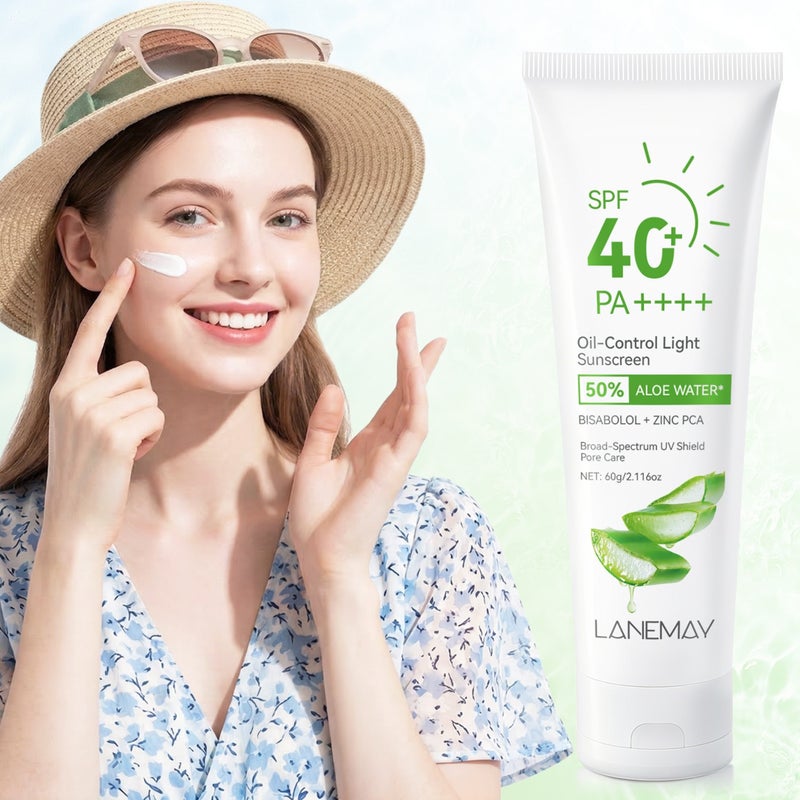 LANEMAY Aloe Vera Oil Control & Clear Protective Cream 60g SPF40+ PA++++ Pore Care Protective Cream - Image 1