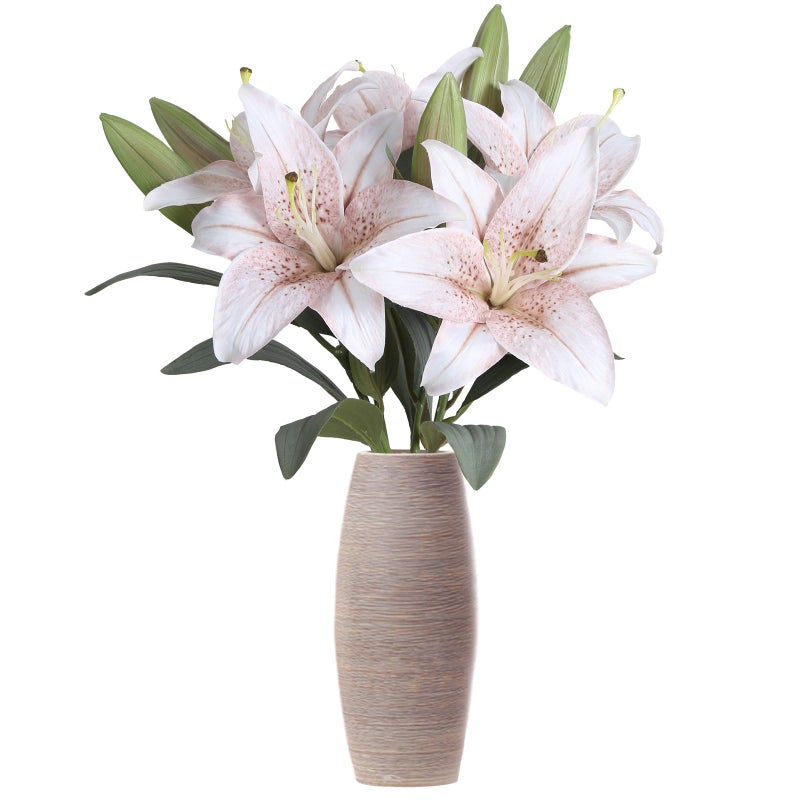 IPOPU White Artificial Lily Flowers 5PCS Vintage White Lily Flowers Silk Flowers for Home Decor Indoor Tiger Lily Flowers White Flowers Floral Arrangement Wedding Party Decor Home Decor White