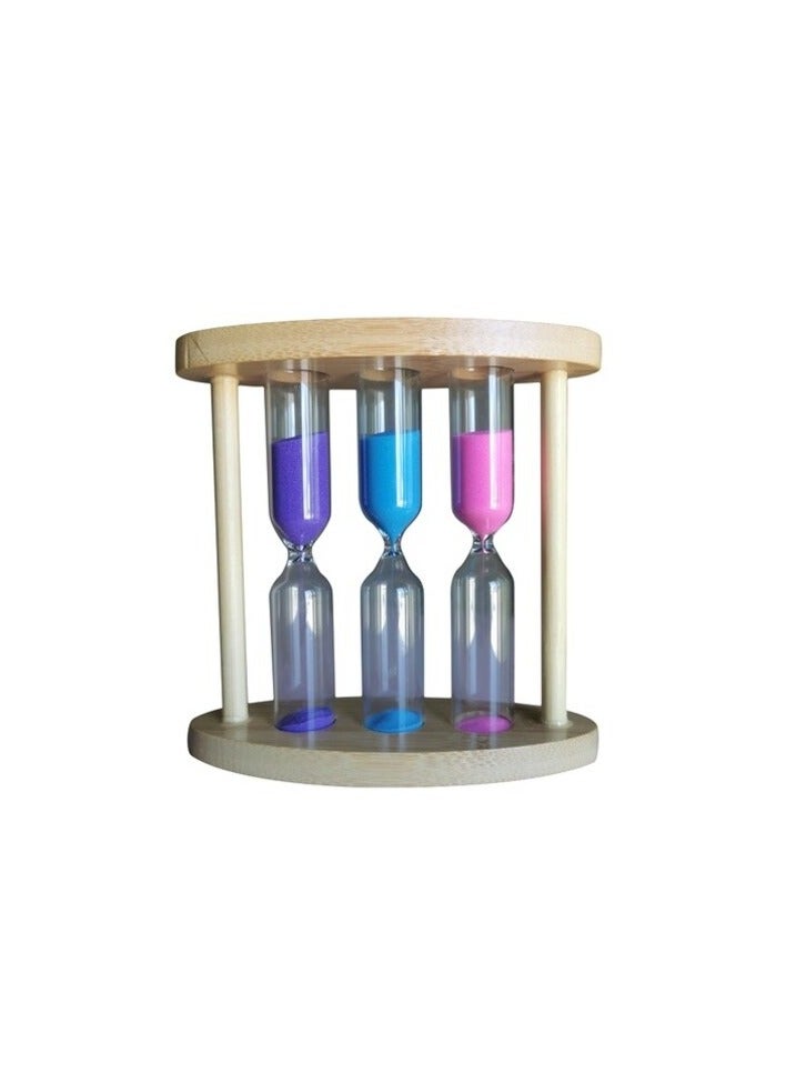 بروماس ساعة رملية خشبية، ساعة رملية زجاجية، ساعة رملية مع إطار خشبي، حامل صغير، مؤقت رملي صغير، ساعة رملية صغيرة مزخرفة للمنزل والمكتب والفصول الدراسية والمطبخ - Image 1