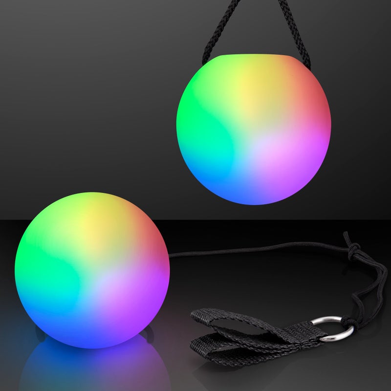 FlashingBlinkyLights LED Poi Ball Swirling Light Rave Toy (Set of 2) Color Changing Poi Balls - Image 1