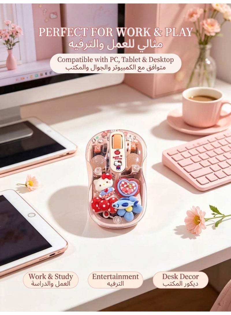 Hello Kitty DIY Cute Transparent Wireless Glowing Mouse, Lovely Handmade Resin Decor Computer Mouse, Girly Desktop Accessory Birthday Gift for Her - Image 3