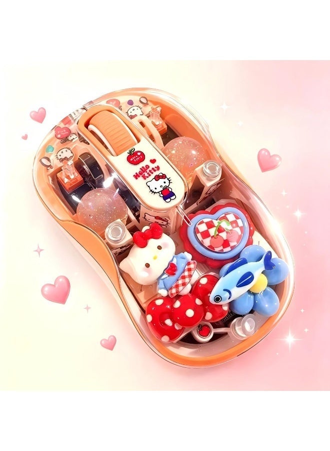 Hello Kitty DIY Cute Transparent Wireless Glowing Mouse, Lovely Handmade Resin Decor Computer Mouse, Girly Desktop Accessory Birthday Gift for Her - Image 1