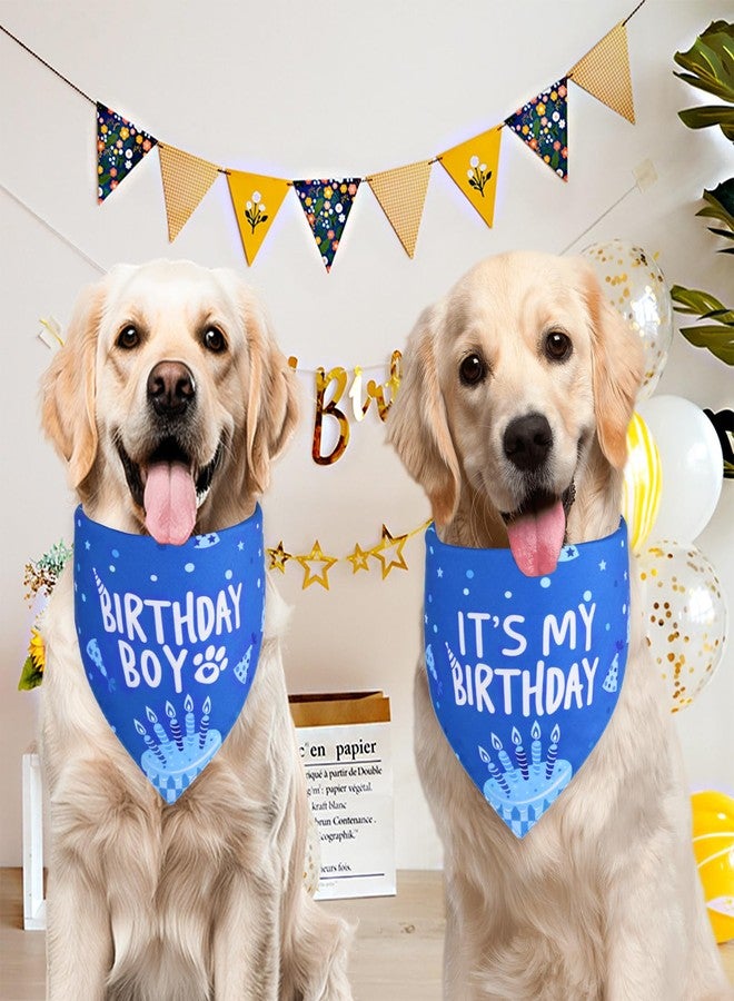 Agroon Dog Birthday Bandana Blue Boy XLarge 1PCS, Durable Triangle Reversible Scarf Bibs Handkerchief for Puppy Pet - Image 4